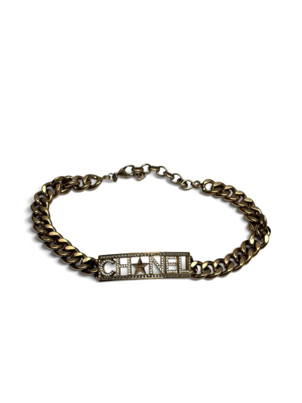 CHANEL CRYSTAL STAR LOGO PLATE CHAIN BRACELET / CHOKER